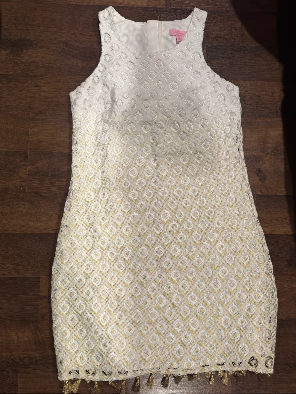 Lilly Pulitzer White and Gold Embroidered Mini Dress